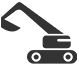 Icon image of an excavator showing it in dark grey colour on a transparent background