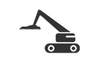 Iconic illustration of an excavator in grey colour on a transparent background